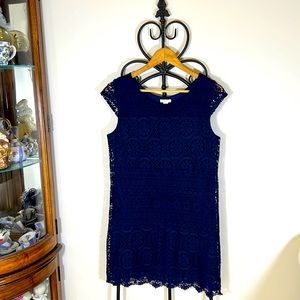 Navy blue knit lace overlay pop over dress Size M